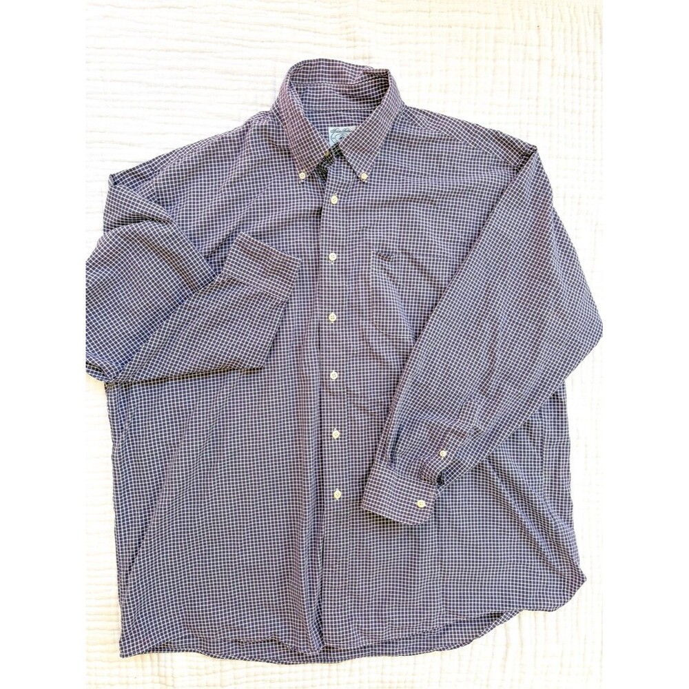 Brooks Brothers Purple Check Button Down Shirt XL All Cotton Classic Fit